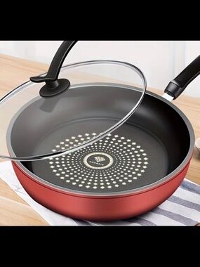 New!  Red 9.45-Inch Cast Iron Non-Stick Frying Pan with Lid.